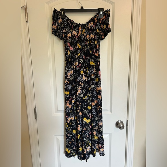 Patrons of peace Floral smoked Off-Shoulder Jumpsuit wide leg flare romper - Picture 2 of 8